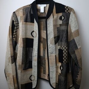 Dressbarn Geometric Tapestry Zip Jacket – Vintage Abstract Pattern Size L